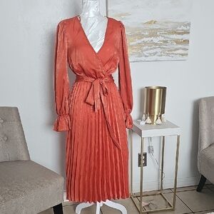 Flying Tomato Vibrant Orange Pleated Dress